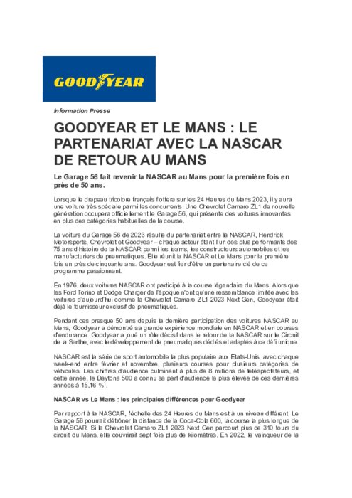 Goodyear annonce son retour aux 24 Heures du Mans